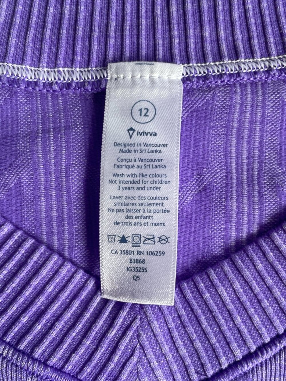 Ivivva Purple Cable-Knit V-Neck Long Sleeve Top Girls 12 - Picture 2 of 5